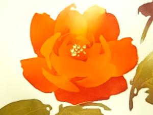 アンティーク　塩瀬　手描き　薔薇模様名古屋帯